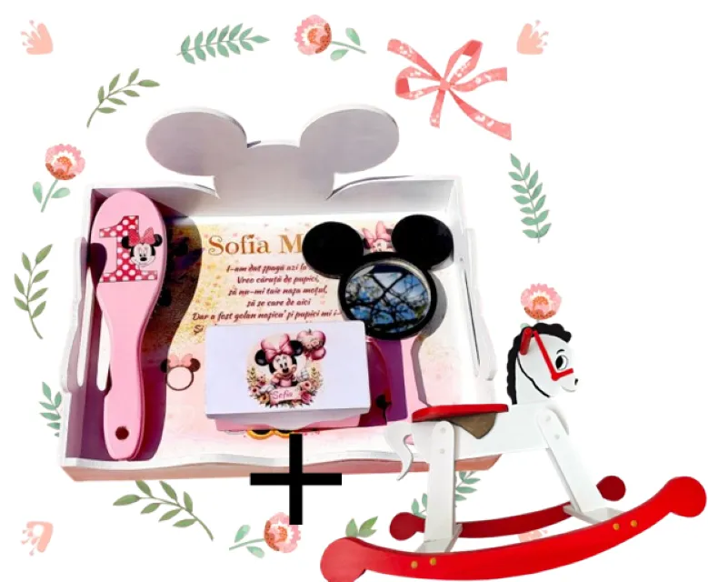 Set tăviță pentru tăierea moțului – Mickey Mouse + calut din lemn