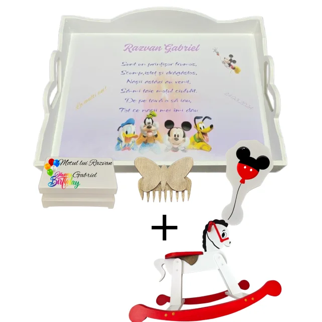 Set tăviță pentru tăierea moțului – Mickey Mouse + Calut de lemn