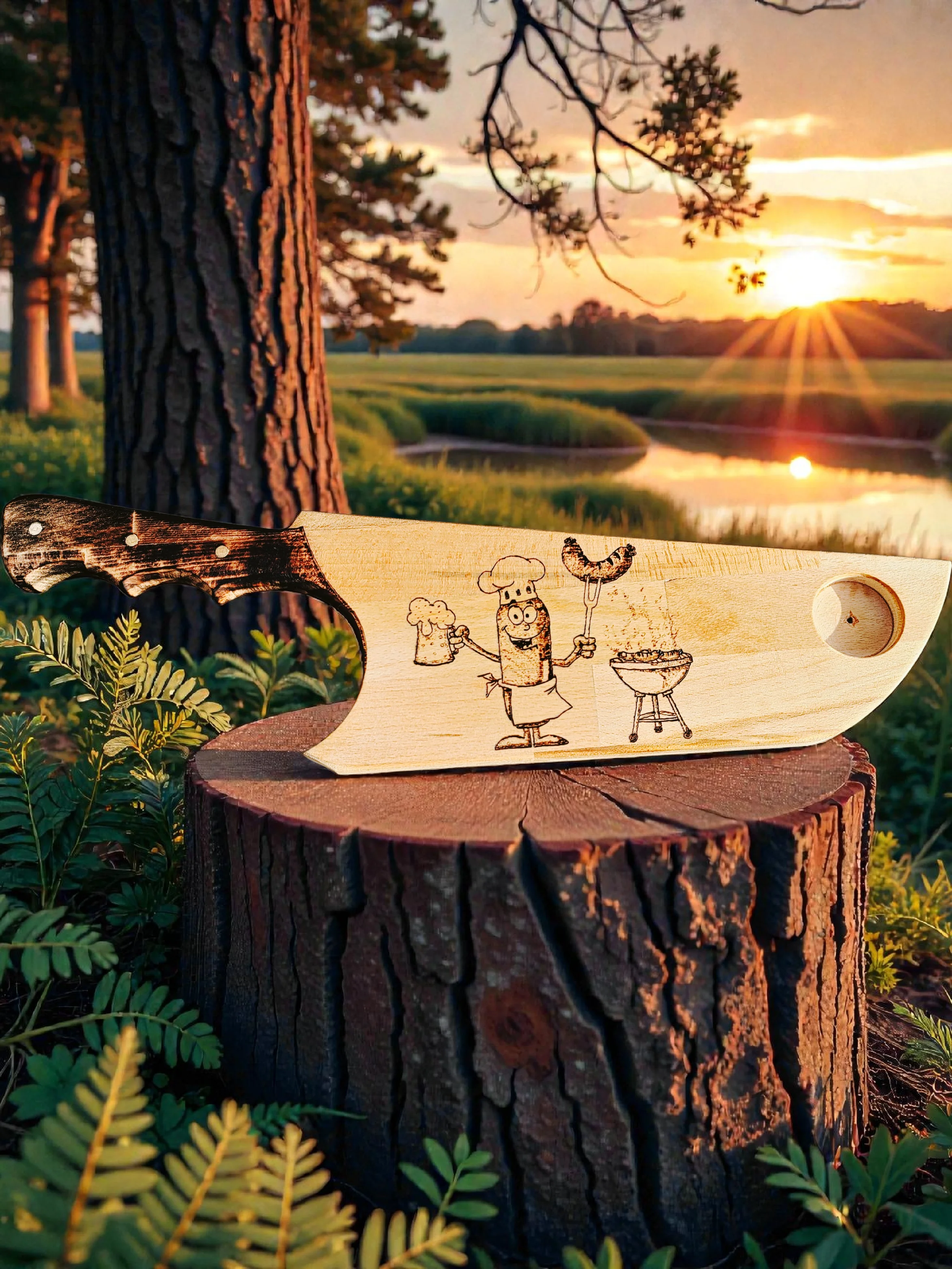 Platou din lemn de fag, pirogravat-gustul grătarului servit cu stil