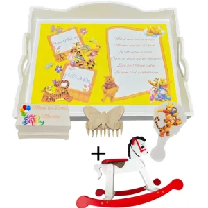 Set tăviță pentru tăierea moțului – Ursuleţul Winnie + Calut de lemn