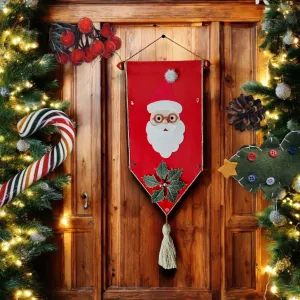 Decorațiune de Crăciun din fetru cu Moș Crăciun și frunze decorative