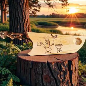 Platou din lemn de fag, pirogravat-gustul grătarului servit cu stil